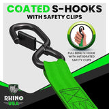 Rhino USA Retractable Ratchet Straps (4-Pack) - 1 Inch x 10 Feet (1,209lb Break Strength) - Heavy Duty Auto Self Retracting Tie Down Straps for Truck, Cargo Trailer, Motorcycle, Rad & More - Green