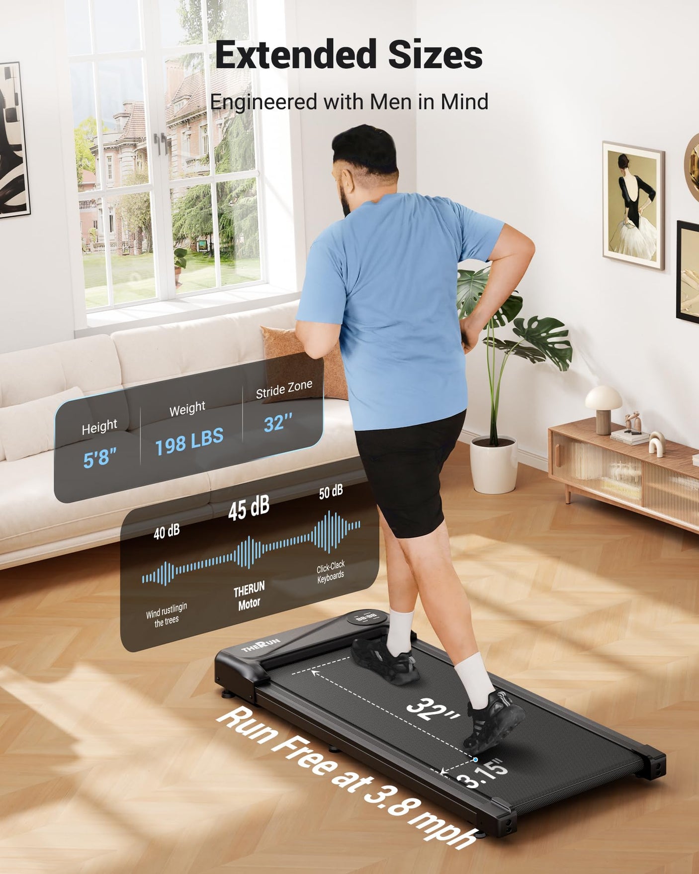 THERUN Walking Pad Treadmill Under Desk, Portable Mini Treadmill for Home/Office, Walking Pad Machine with 2.5HP and 265 lbs Weight Capacity Remote Control LED Display