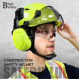 Industrial Safety Helmet with Visor Ear Muffs Hard Hat with Visor Vented Hardhats Construction Work Head Protection ANSI