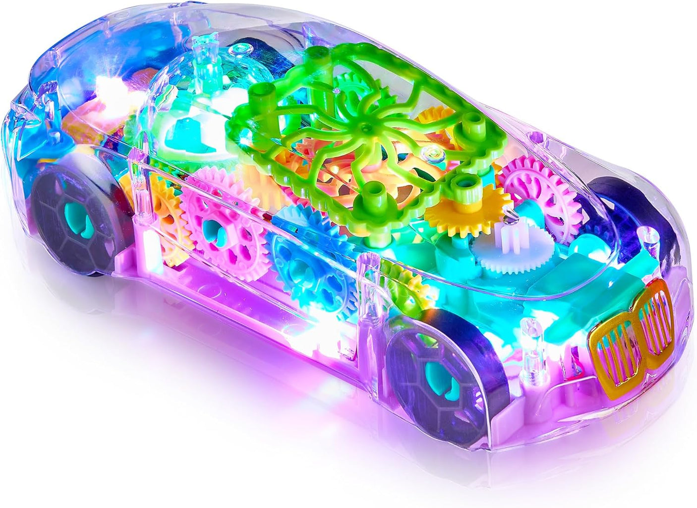 Light-Up Transparent Car Toy, Toys for Autistic Kids Ages 3-5 Sensory Toy for Kids with Autism Special Needs Toys, Bump and Go Toys for Toddlers Music and LED Effects Great Gift Idea