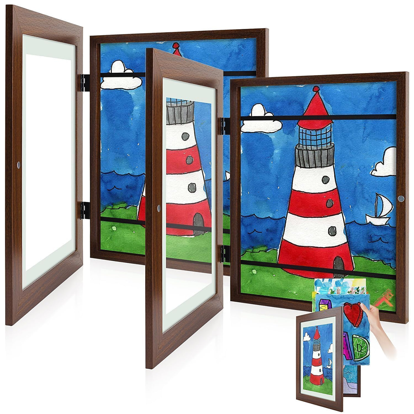 Golden State Art, 10x12.5 Kids Art Frames, Front-Opening Picture Frame Great for Kids Drawings, Artworks, Children Art Projects, Schoolwork, Home or Office (Walnut Set of 2)