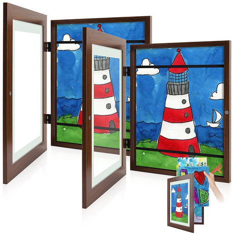 Golden State Art, 10x12.5 Kids Art Frames, Front-Opening Picture Frame Great for Kids Drawings, Artworks, Children Art Projects, Schoolwork, Home or Office (Walnut Set of 2)