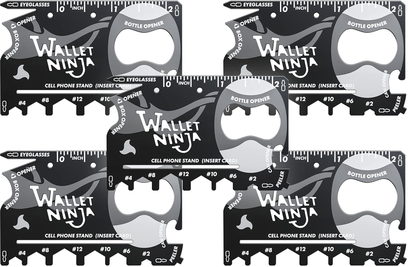 Wallet Ninja Multitool Card – 18 in 1 Credit Card Multi-Tool (Bottle Opener, Can Opener, Screwdrivers, Phone Stand & More) – Black