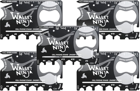 Wallet Ninja Multitool Card – 18 in 1 Credit Card Multi-Tool (Bottle Opener, Can Opener, Screwdrivers, Phone Stand & More) – Black