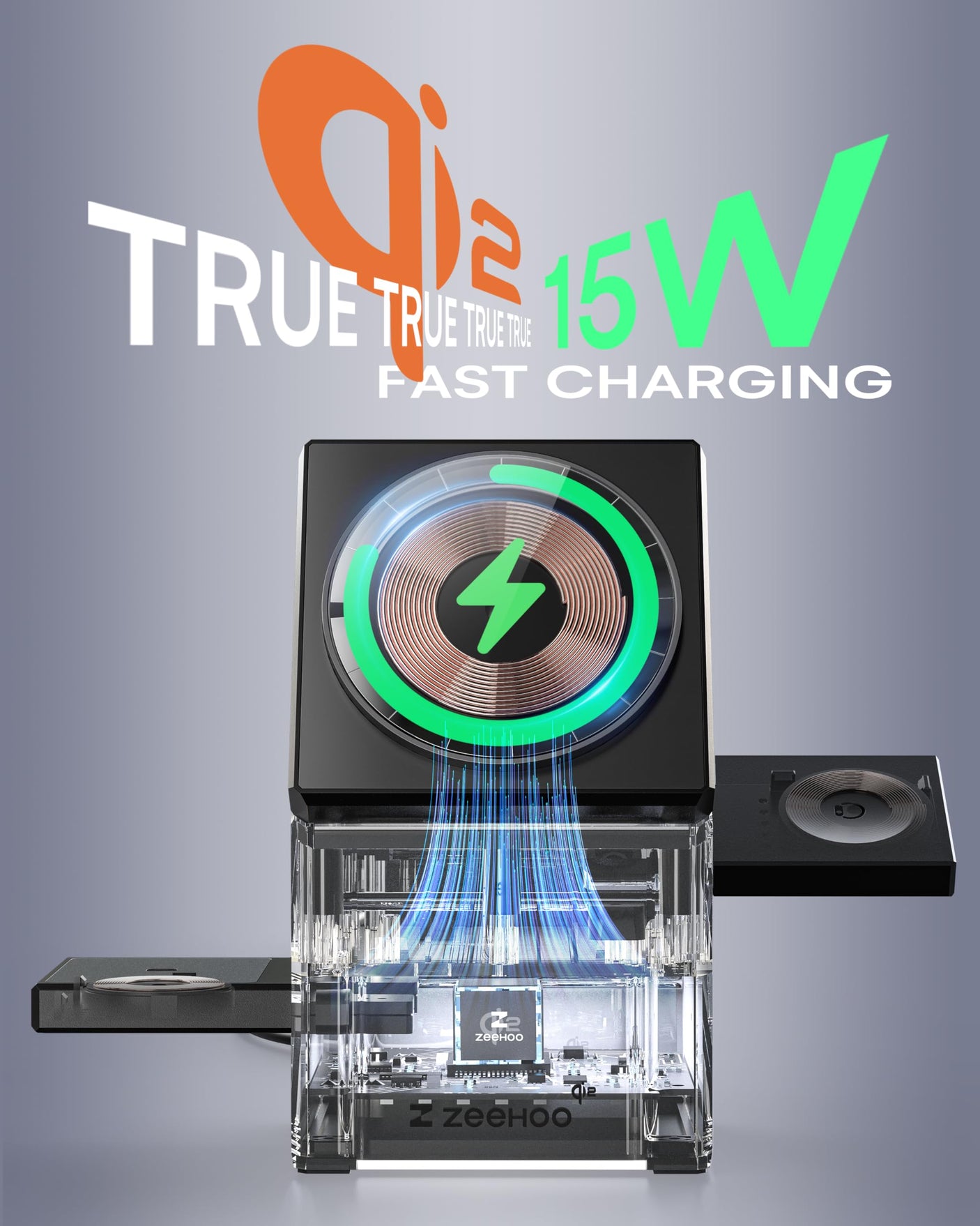 ZEEHOO iPhone Charging Station, 3 in 1 Charging Station for Apple MagSafe Charger, Qi2 Certified, 15W Fast Wireless Charger, for Apple Watch, for iPhone 16,15,14,13,12 Series, AirPods (Black)