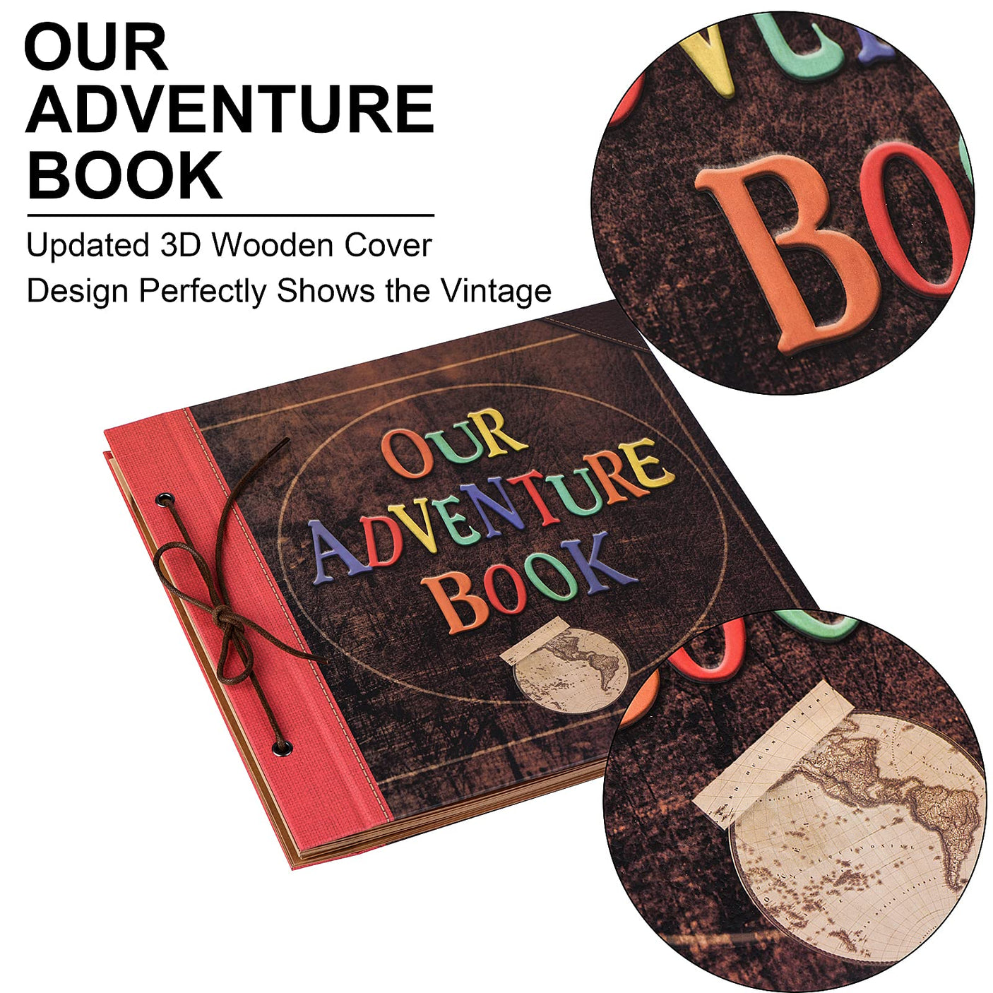 Scrapbook Photo Album,Our Adventure Book, Embossed Words Hard Cover Movie Up Travel Scrapbook for Anniversary, Wedding, Travelling, Baby Shower, etc (Adventure Book)