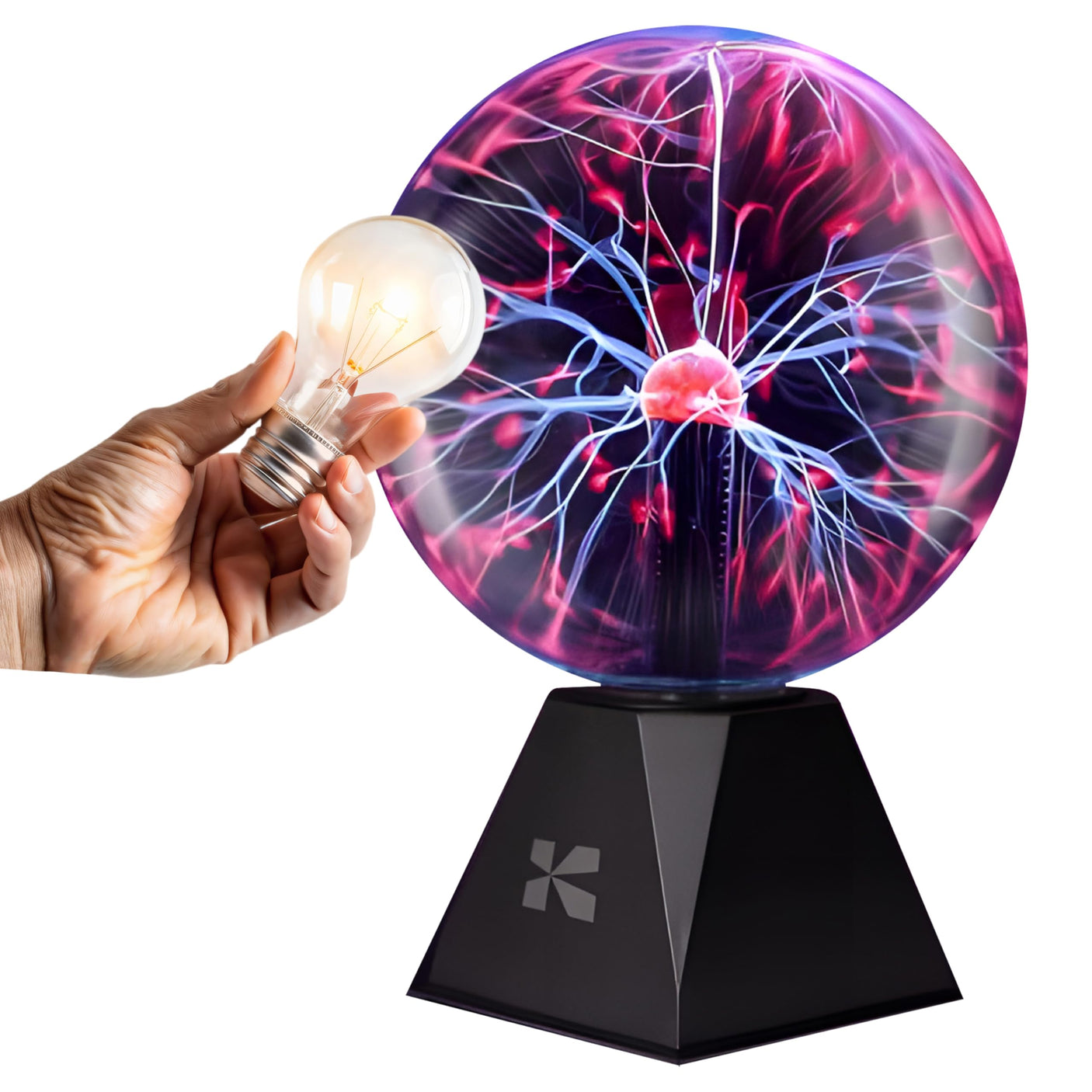 Katzco 7 Inch Plasma Ball Lamp - Touch and Sound Sensitive Electric Globe with Lightning Effects - Plug-in Energy Ball for Parties, Room Decor, and STEM Learning - Static Electricity Sphere for Kids