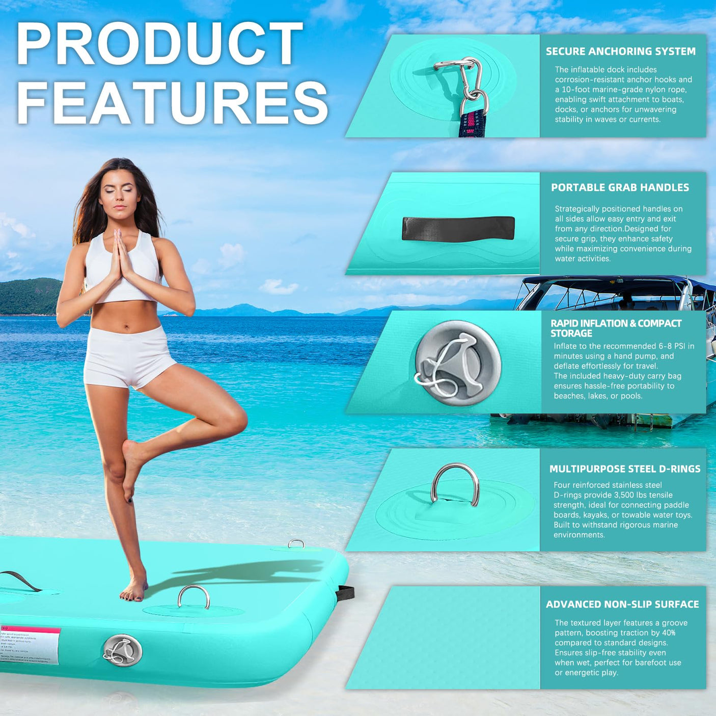 AWSUM Inflatable Floating Dock Air Dock Platform Floating Island Raft with None-Slip Surface for Pool Beach Ocean