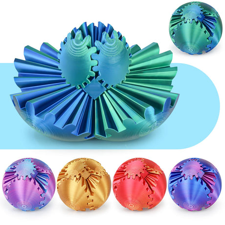 Gear Ball 3D Printed Cube Fidget Toy,Gear Sphere Fidget Toys,Sensory Toys for Stress and Anxiety Relief, Desk Toy Fidget Spinners,Stocking Stuffers for Adults & Kids Gift(Blue Green, 3.1 Inch)