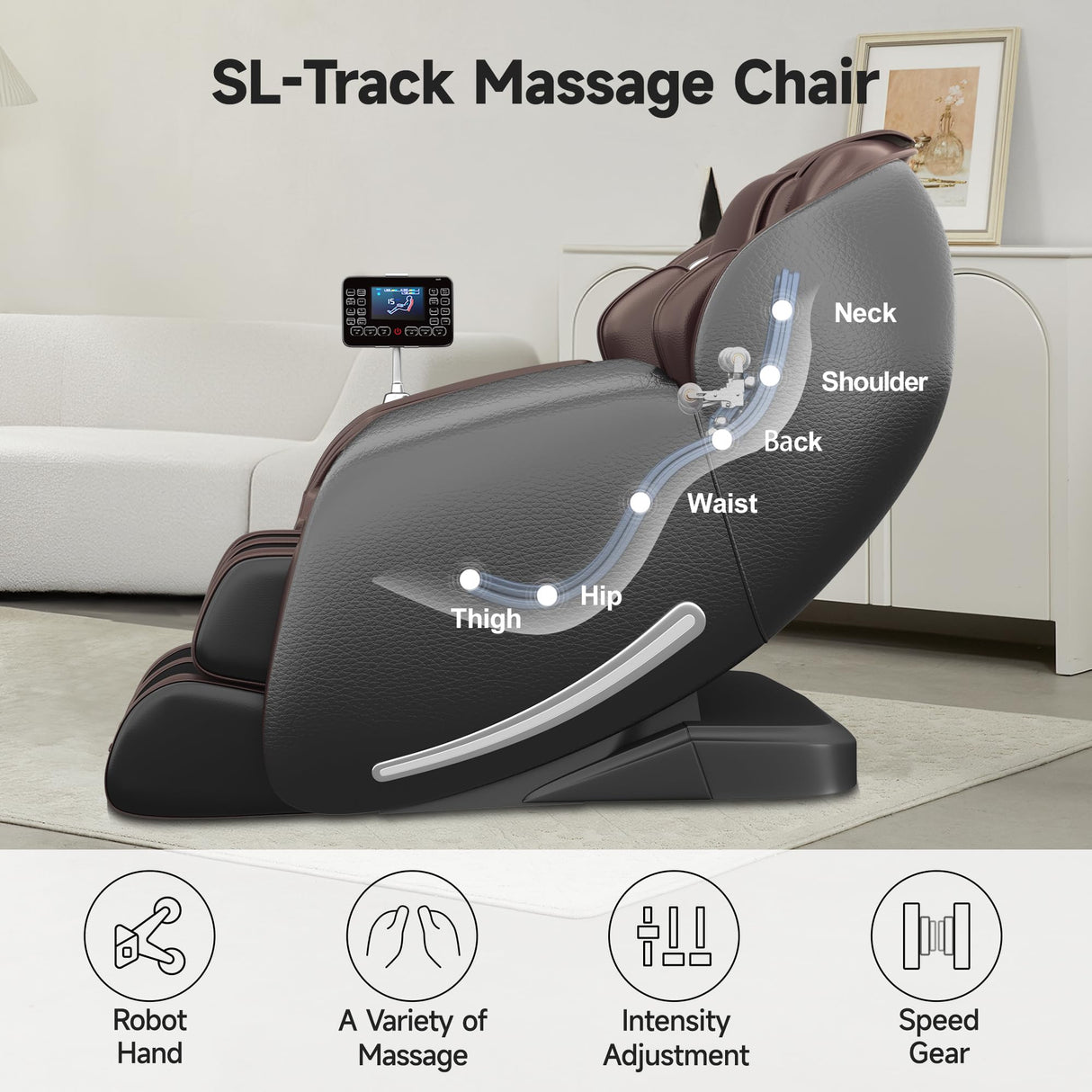 Real Relax Massage Chair Favor-06, Full Body Zero Gravity SL-Track Shiatsu Massage Recliner Chair with APP Control, Brown