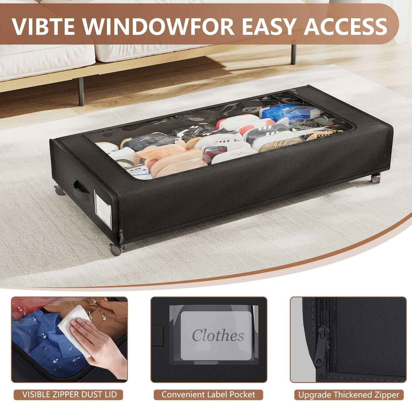 XXXXL Extra Long Under Bed Storage with Wheels,BIGGEST Size Available(66L) under the bed storage Organizer with Lid&Label,Rolling Under the bed Metal Drawer for Clothes,Shoes,Toys(36x17x 6In)