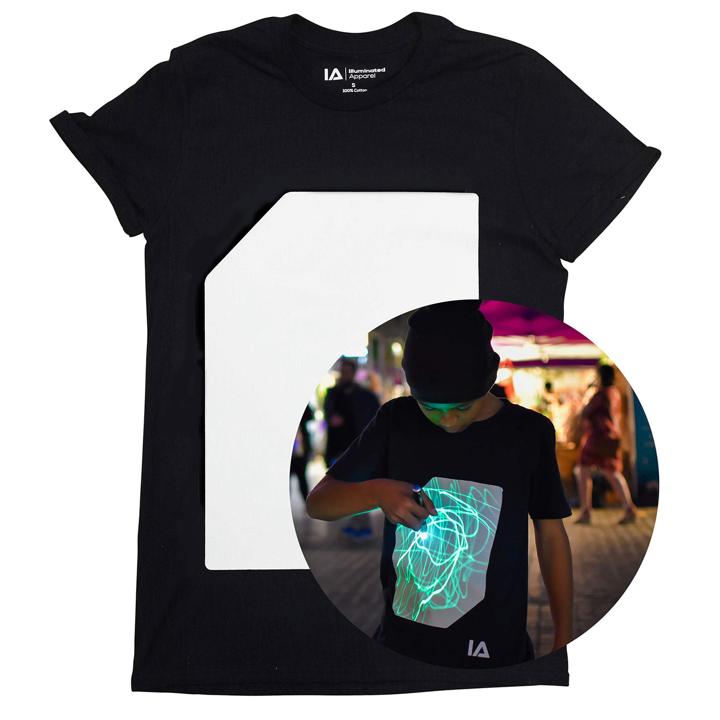 Illuminated Apparel Original Interactive Glow in The Dark T-Shirt - Fun for Birthday Parties & Festivals