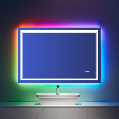 60x30 Inch LED Bathroom Mirror with Lights, Color Changing RGD Backlit and Front Light Mirror,Lighted Vanity Mirrors for Bathroom Wall, Dimmable, Anti-Fog,Shatterproof,Memory