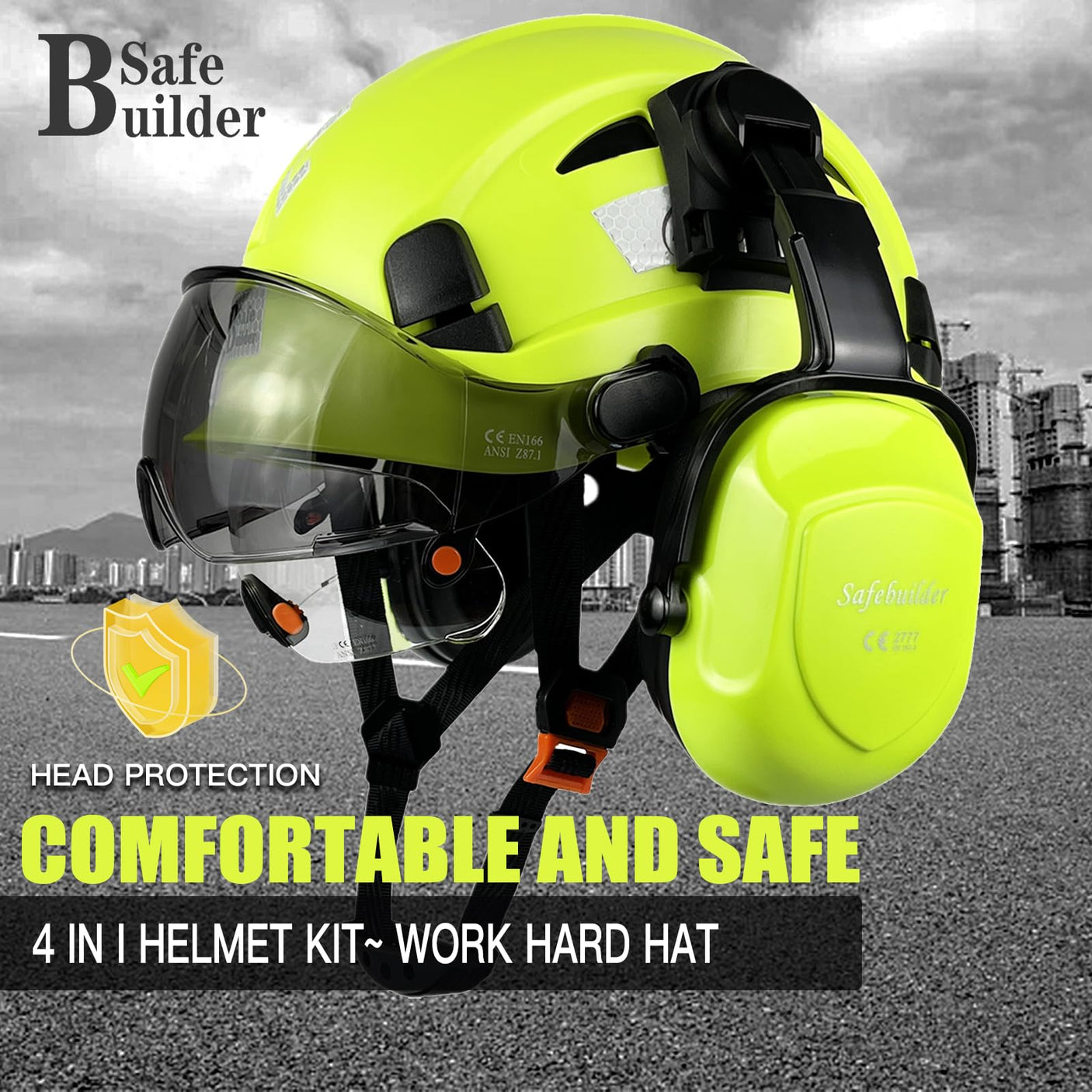 Industrial Safety Helmet with Visor Ear Muffs Hard Hat with Visor Vented Hardhats Construction Work Head Protection ANSI