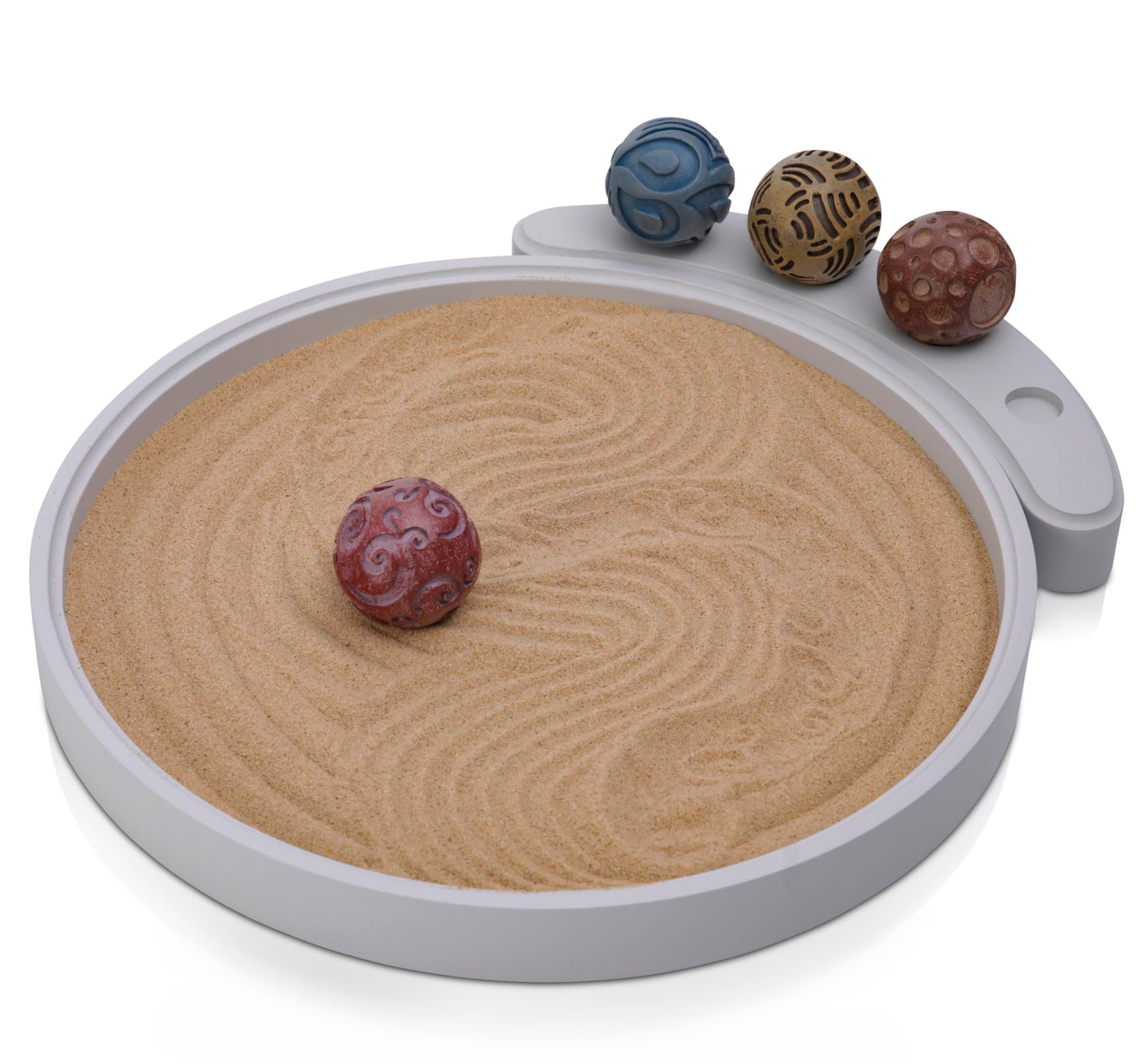 Japanese Zen Garden Kit for Desk - Premium Sand Garden - Mini Zen Décor Office Desktop Accessories - Bamboo Crafted Meditation Therapy Tray - Gift Set - 4 Stamp Spheres Natural Rake Custom Holder