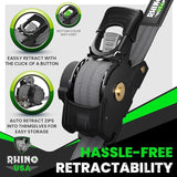 Rhino USA Retractable Ratchet Straps (4-Pack) - 1 Inch x 10 Feet (1,209lb Break Strength) - Heavy Duty Auto Self Retracting Tie Down Straps for Truck, Cargo Trailer, Motorcycle, Rad & More - Green