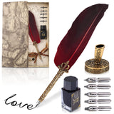 Lagarto Secure Counter Pens - 11.4" Stainless Steel Red Antique Feather Quill Pen and Ink Set with Nib for Calligraphy Practice, Drawing & Signatures - Security Pens for Beginners and Enthusiast