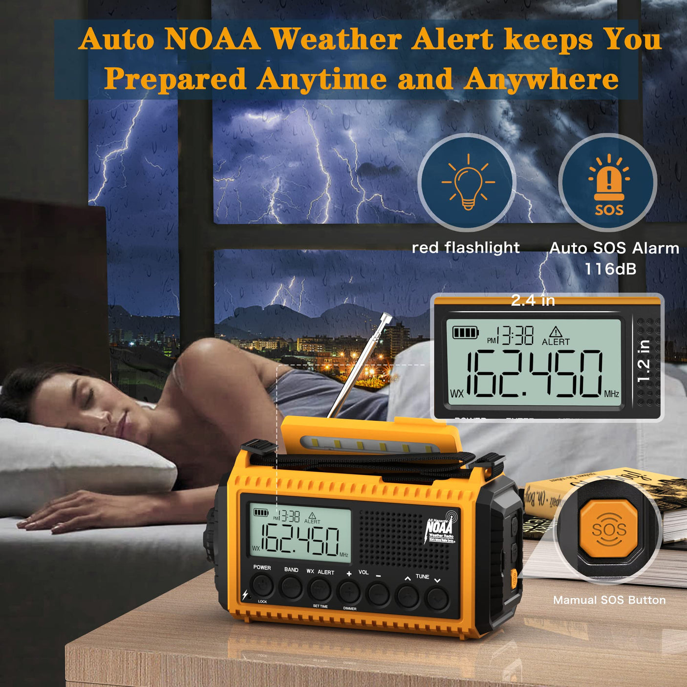 NOAA Weather Radio, Emergency Hand Crank Radio with Solar Charger, Portable Battery Operated AM FM Shortwave Radio with LED Flashlight, USB Charger, Earbud Jack, SOS Alert for Home Survival Hurricane