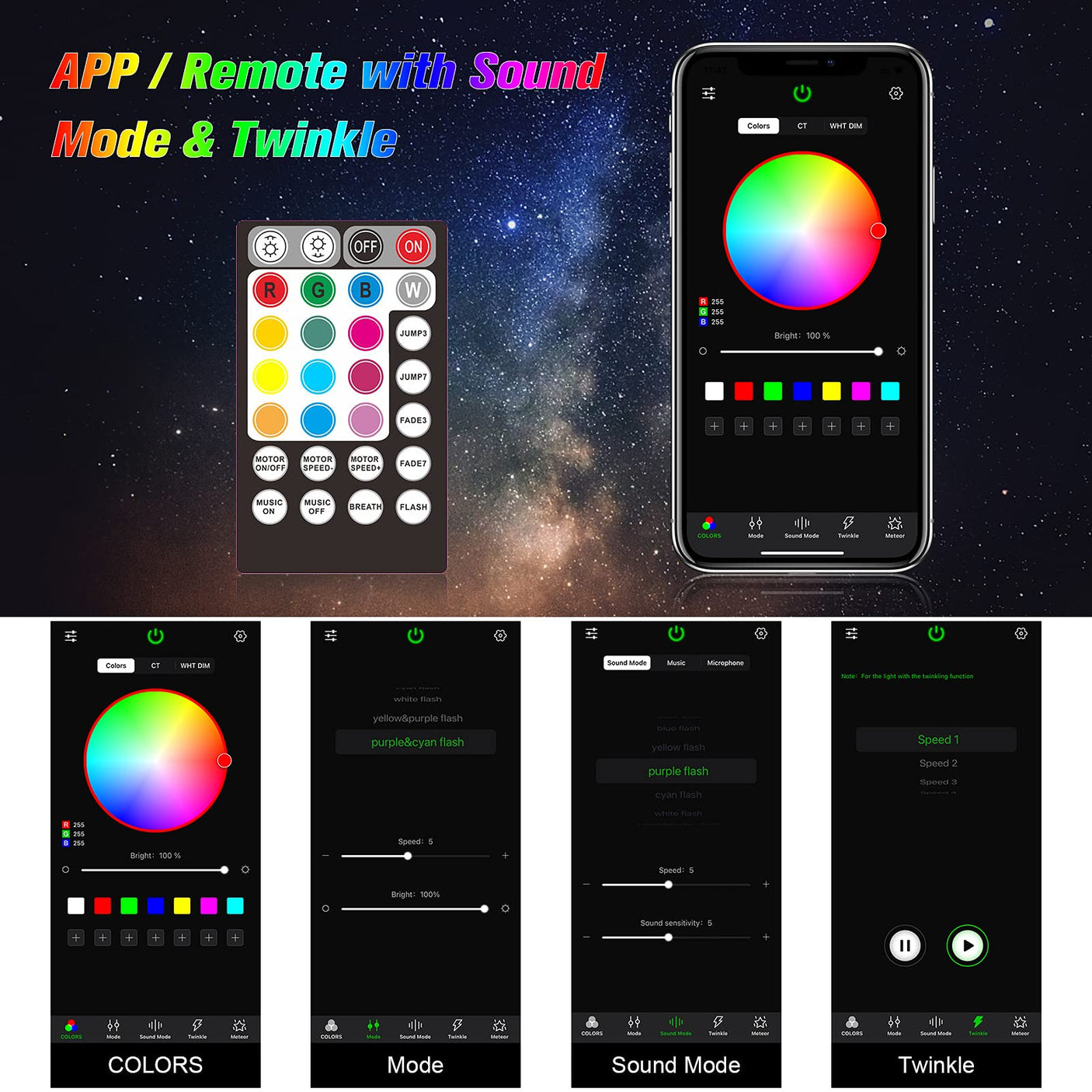 CHINLY Two-Color 1000pcs Twinkle Starlight Headliner Kit 1000 Piece Star Lights for Car,13.1ft Car Star Lights,APP RGBW Fiber Optic Lights Starlights Headliner Kit for Home Theater