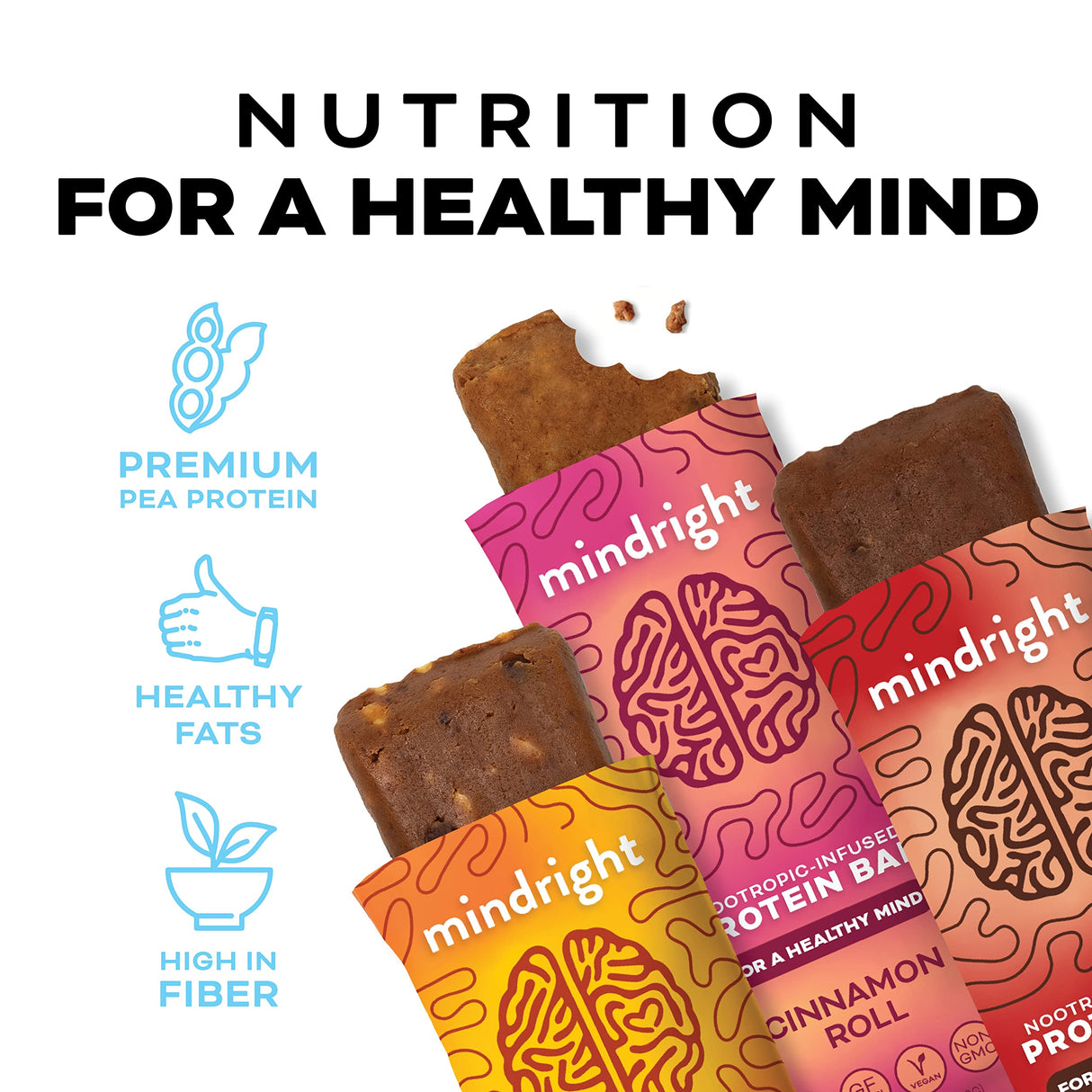 Mindright Superfood Vegan Protein Bar | Gluten Free, Non-Gmo, Low Sugar | Brain Food Snack to Enhance Mood, Energy, and Focus | Pack of 12 (Peanut Butter Cup)