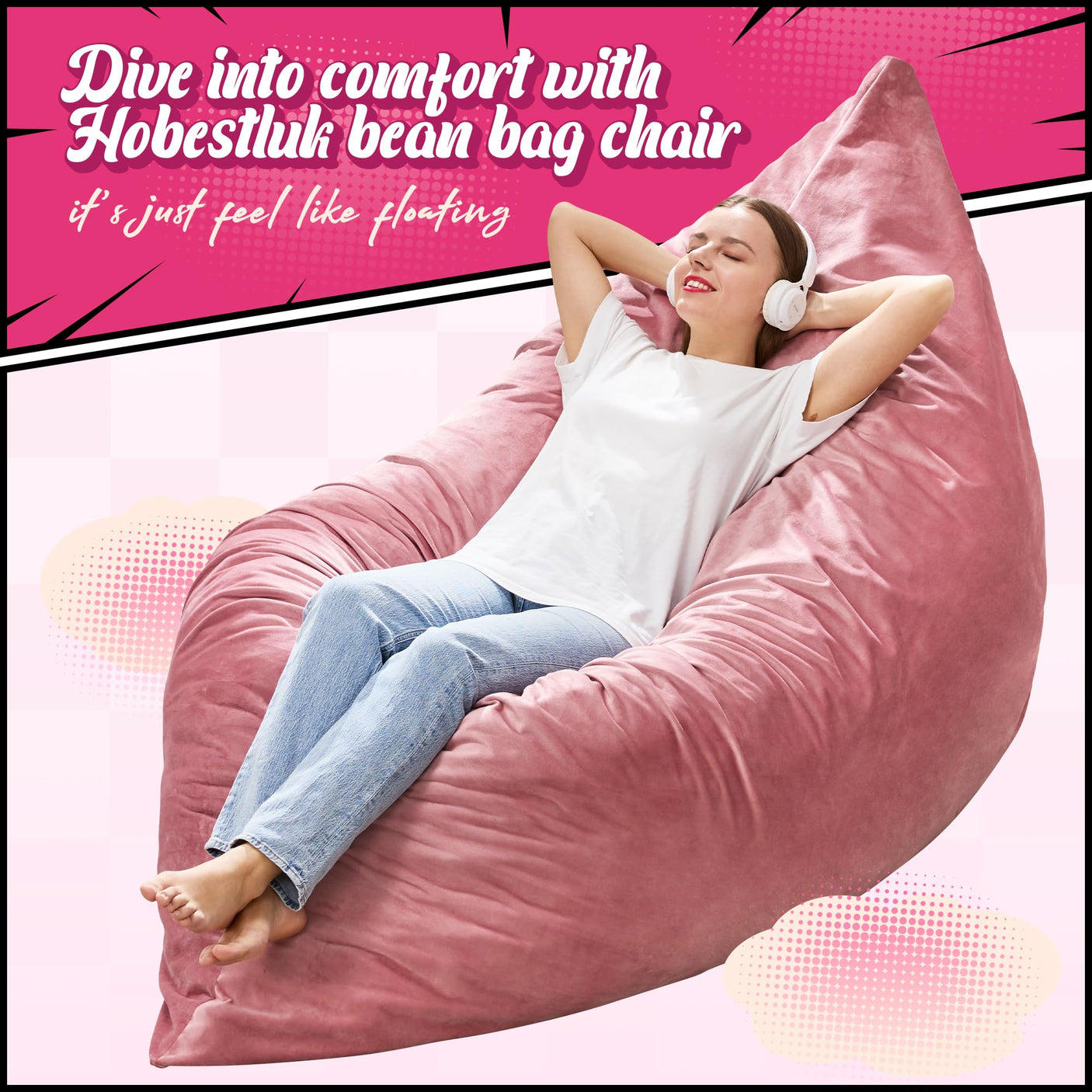 Hobestluk 3 in 1 Bean Bag Chair Giant Bean Bag Chairs Convertible Bean Bag Floor Cushion with Machine Washable Cover, Beanbag Chairs for Adult (Dark Grey)