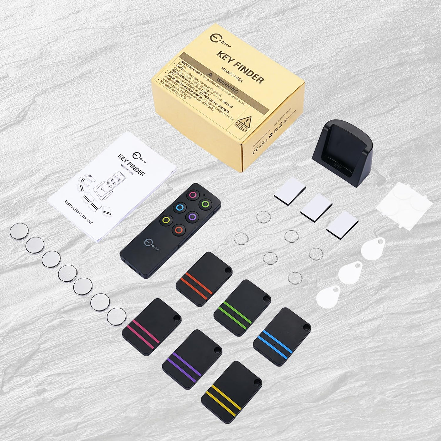 Esky Key Finder Locator with Sound, Stick-on TV Remote Control Finder, Item Locator Tags with 85dB Noise Sound 6 Receivers, Wallet Tracker Key Finders for Finding Keys, Remote Gift Idea