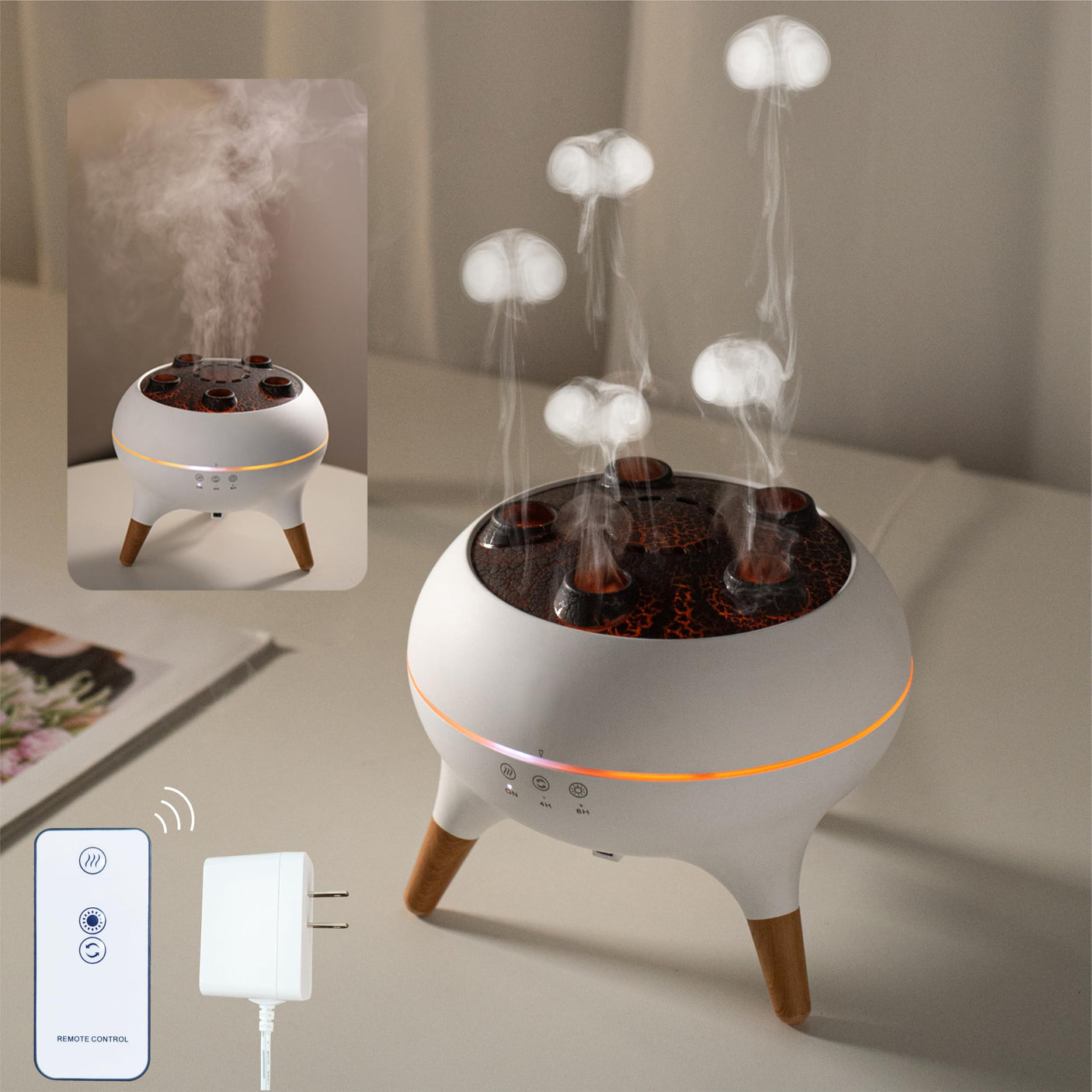 Essential Oil Diffuser 250ML Dancing Jellyfish Aromatherapy Diffuser Humidifier with 7 Colors LED Lights,Remote Control,Plug in for Bedroom,Office (White)