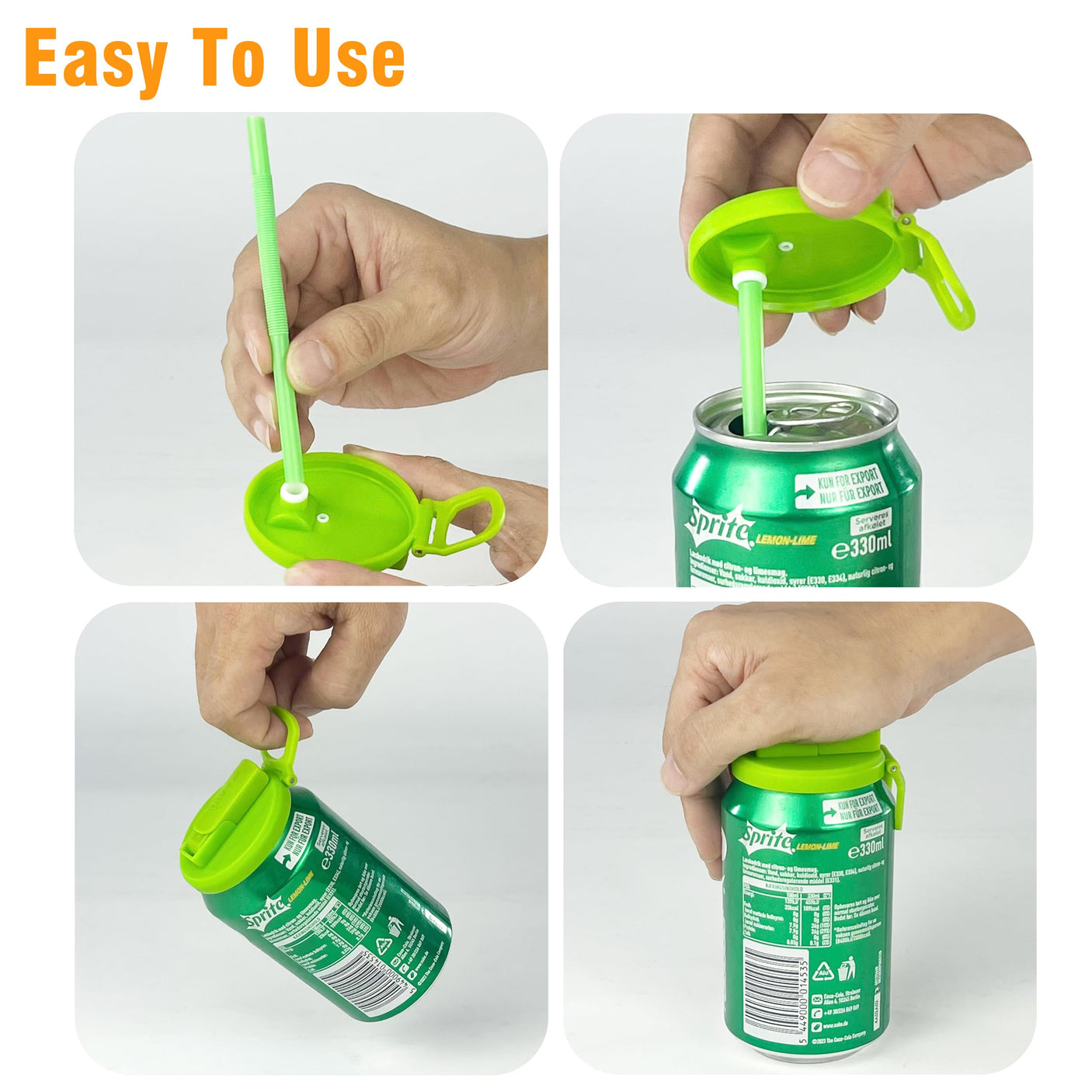 4-pack 4 Color Soda Can Lids with straw, Soda Can Covers with Silicone straw BPA-Free Reusable For Fits standard For Canned Beverage, Beer, Juice,Seltzer. (Colour mixture)
