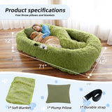 Human Dog Bed, Large Dog Beds for Humans Size Fits You and Pets, Washable Faux Fur Orthopedic Human Pet Bed for People Doze Off, Napping, Present Pillow, Blanket, Strap - Khaki