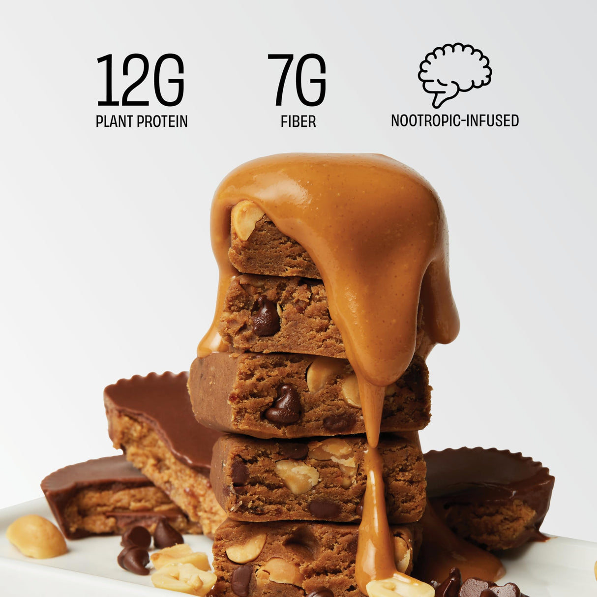 Mindright Superfood Vegan Protein Bar | Gluten Free, Non-Gmo, Low Sugar | Brain Food Snack to Enhance Mood, Energy, and Focus | Pack of 12 (Peanut Butter Cup)