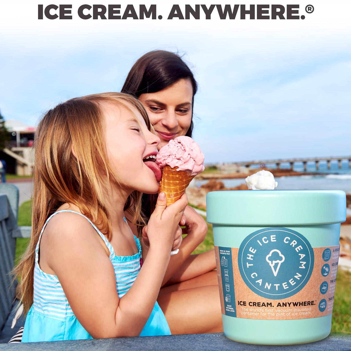 Vacuum Insulated Ice Cream Pint Cooler Keeps Frozen for hours enjoy ice cream anywhere (Stainless Steel)