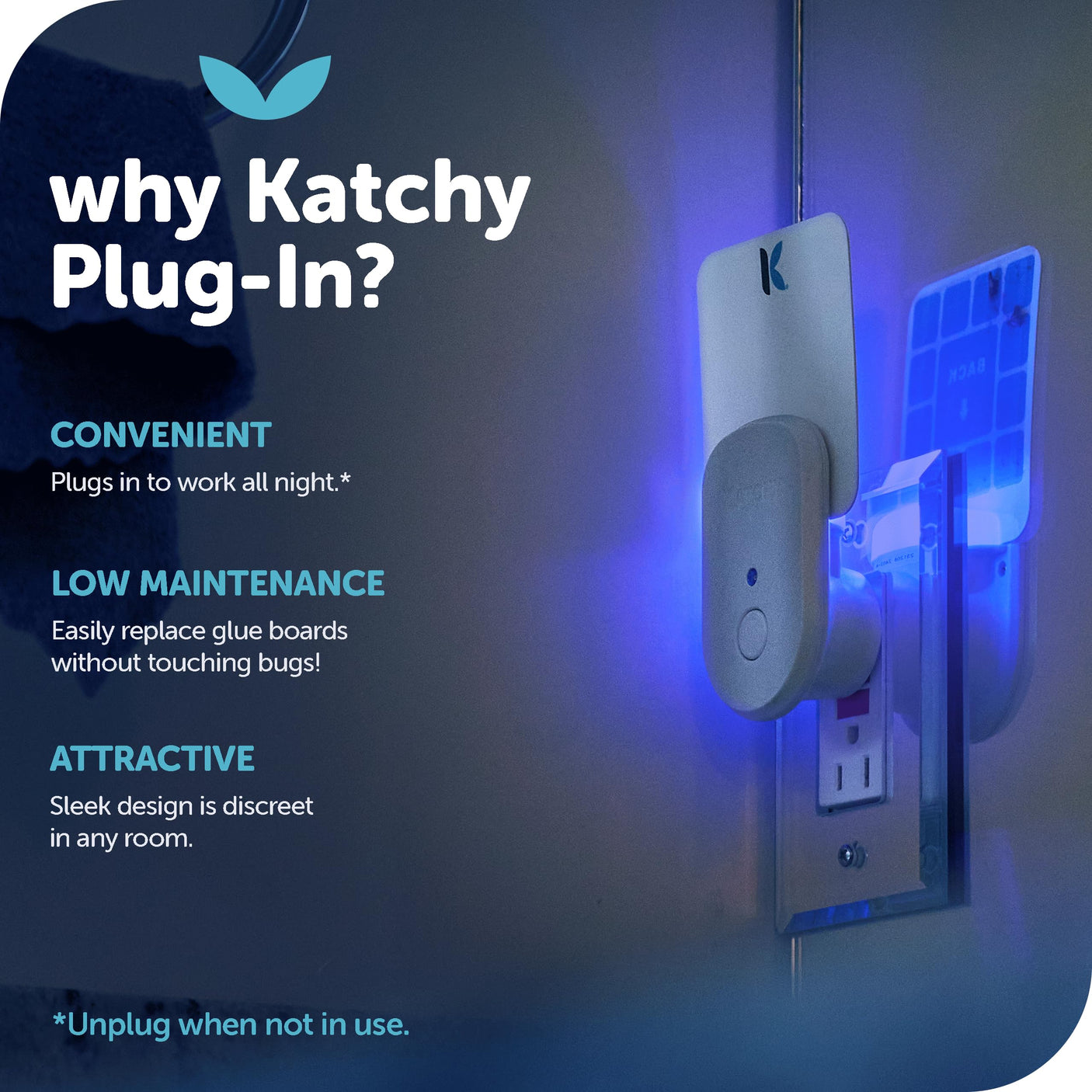 Katchy Indoor Insect Trap - Catcher & Killer for Mosquitos, Gnats, Moths, Fruit Flies - Non-Zapper Traps for Inside Your Home - Catch Insects Indoors with Suction, Bug Light & Sticky Glue (Black)