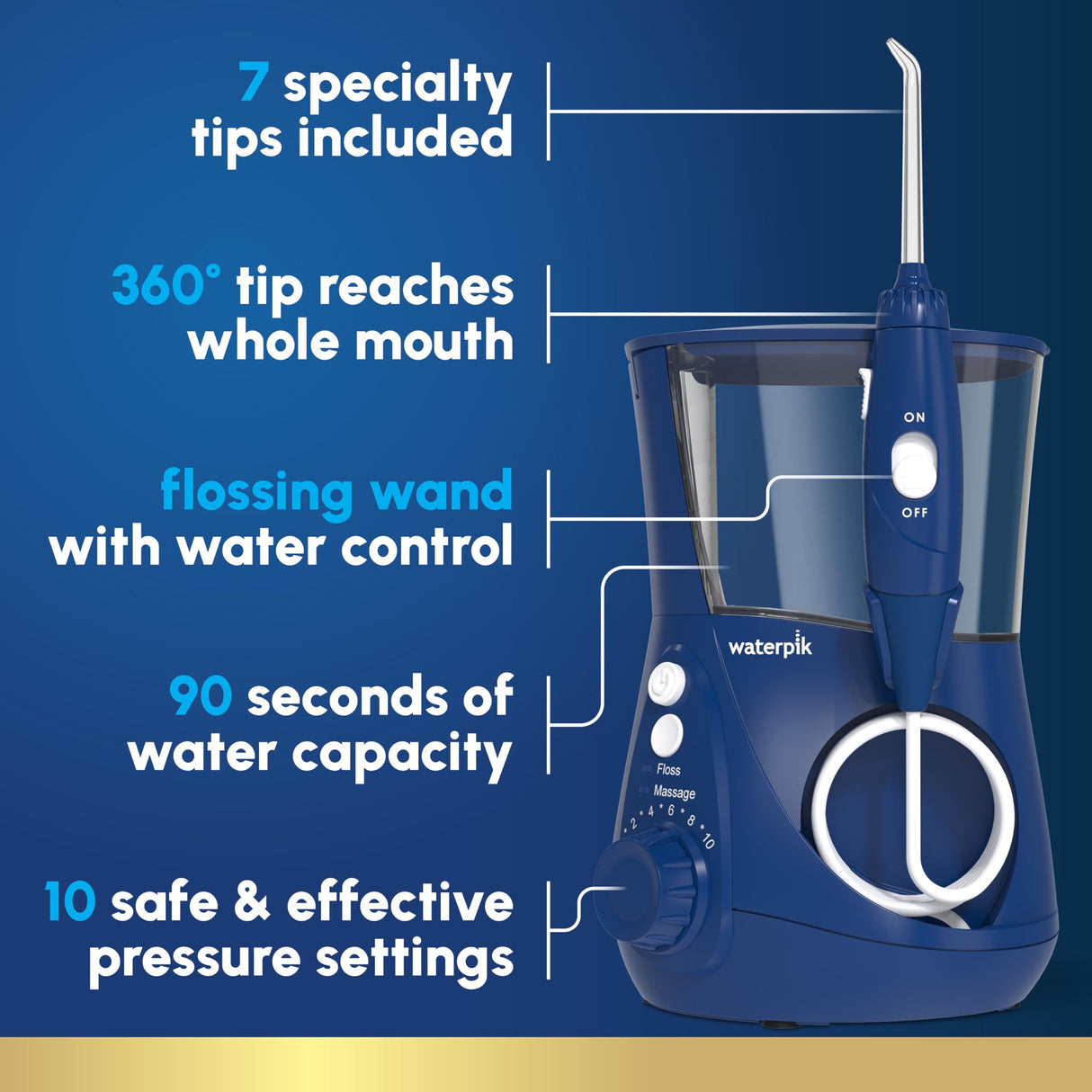 Waterpik Aquarius Water Flosser Professional For Teeth, Gums, Braces, Dental Care, Electric Power With 10 Settings, 7 Tips For Multiple Users And Needs, ADA Accepted, White WP-660, Packaging May Vary