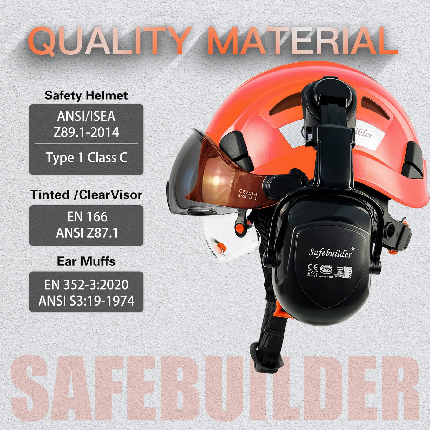 Industrial Safety Helmet with Visor Ear Muffs Hard Hat with Visor Vented Hardhats Construction Work Head Protection ANSI