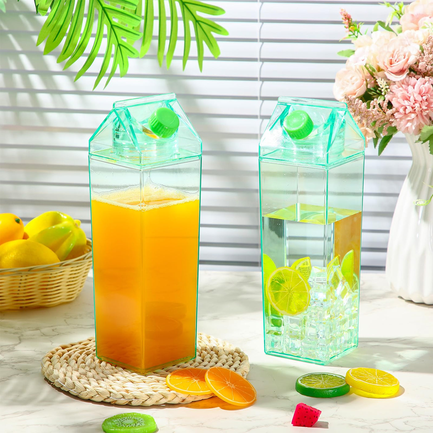 Remerry 3 Pcs Milk Carton Water Bottle Square Plastic Coffee Portable Reusable Milk Carton Cup Leakproof Juice Bottle