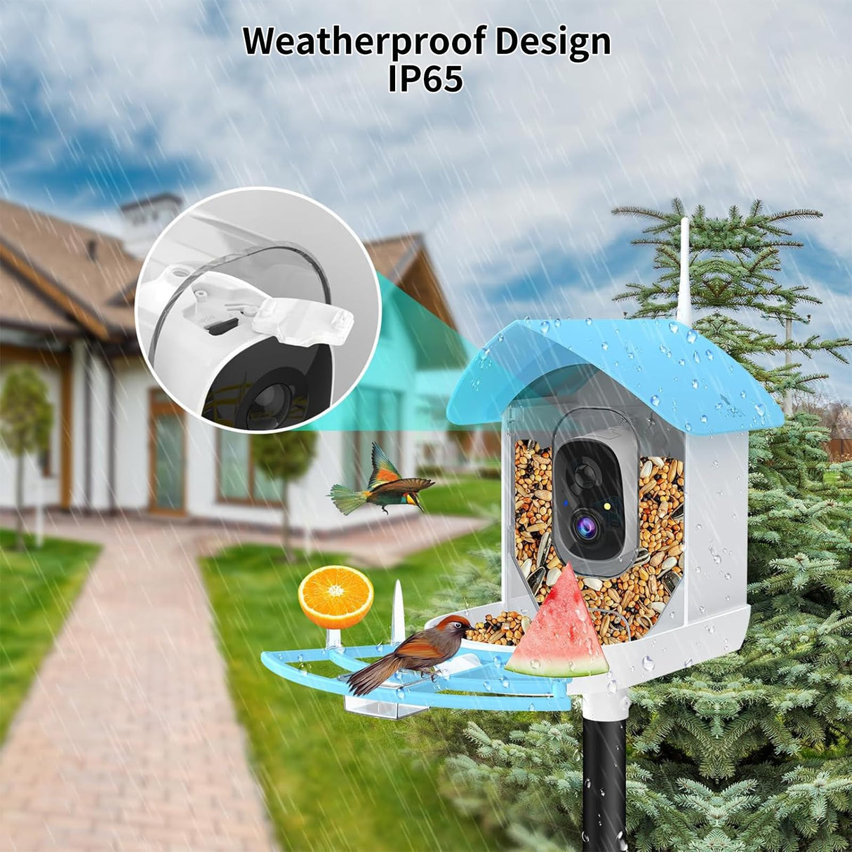Bird Feeder with Camera,AI Identify Birds Species,Smart Birds Camera with Solar Powered,Auto Record 2K Birds Video in Backyard,Instant Notifications,Ideal Gifts for Family and Bird Lovers,Navy Blue
