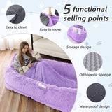 Human Dog Bed, Large Dog Beds for Humans Size Fits You and Pets, Washable Faux Fur Orthopedic Human Pet Bed for People Doze Off, Napping, Present Pillow, Blanket, Strap - Khaki