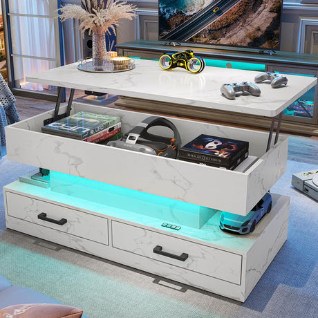 SEDETA 40" Lift Top Coffee Table, Coffee Tables with Storage for Living Room, Small Coffee Table with 2 Fabric Drawers & LED Light for Dining Reception Room, Black
