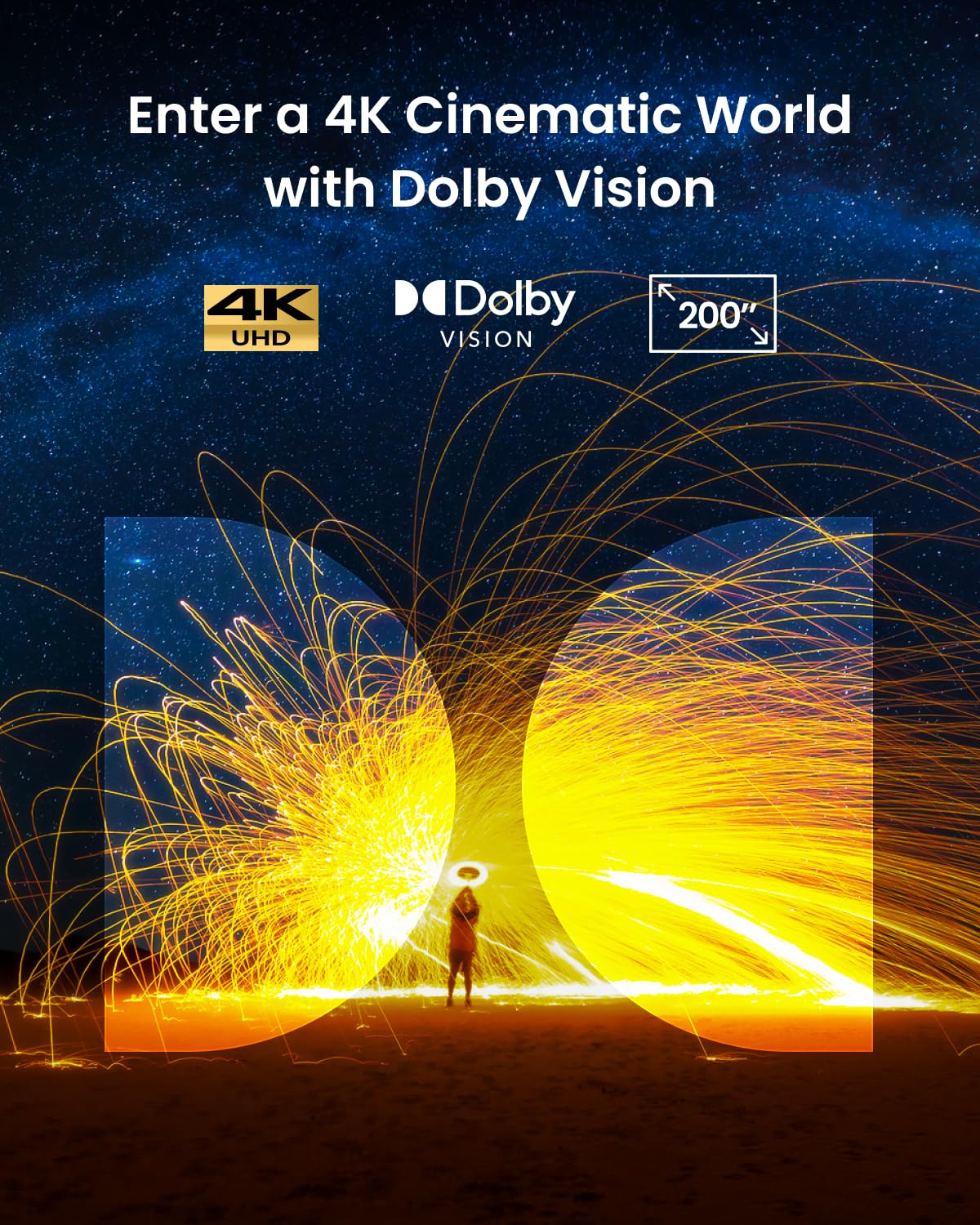 NEBULA Cosmos 4K SE Smart Projector, Nebulamaster, High-Brightness with Dolby Vision, 200" Screen, 1800 ANSI Lumens, HybridBeam, Enhanced Image Quality, GTV, Portable, for Gaming, Home, and Office Use