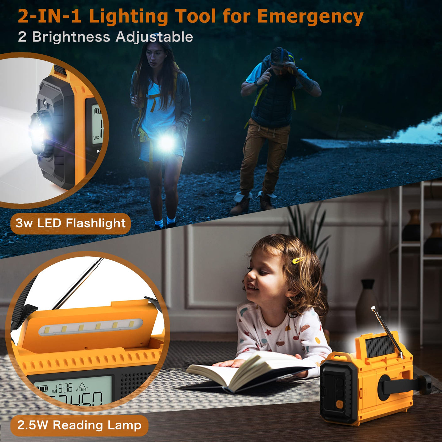 NOAA Weather Radio, Emergency Hand Crank Radio with Solar Charger, Portable Battery Operated AM FM Shortwave Radio with LED Flashlight, USB Charger, Earbud Jack, SOS Alert for Home Survival Hurricane
