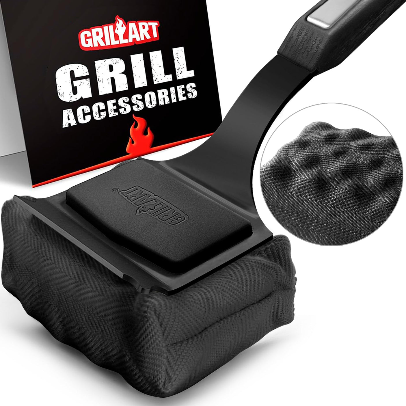 GRILLART Grill Brush Bristle Free. SteamWizards BBQ Replaceable Cleaning Head, Unique Seamless-Fit Scraper Tool for Cast Iron/Stainless-Steel Grates, Safe Barbecue Grill Cleaner-Red