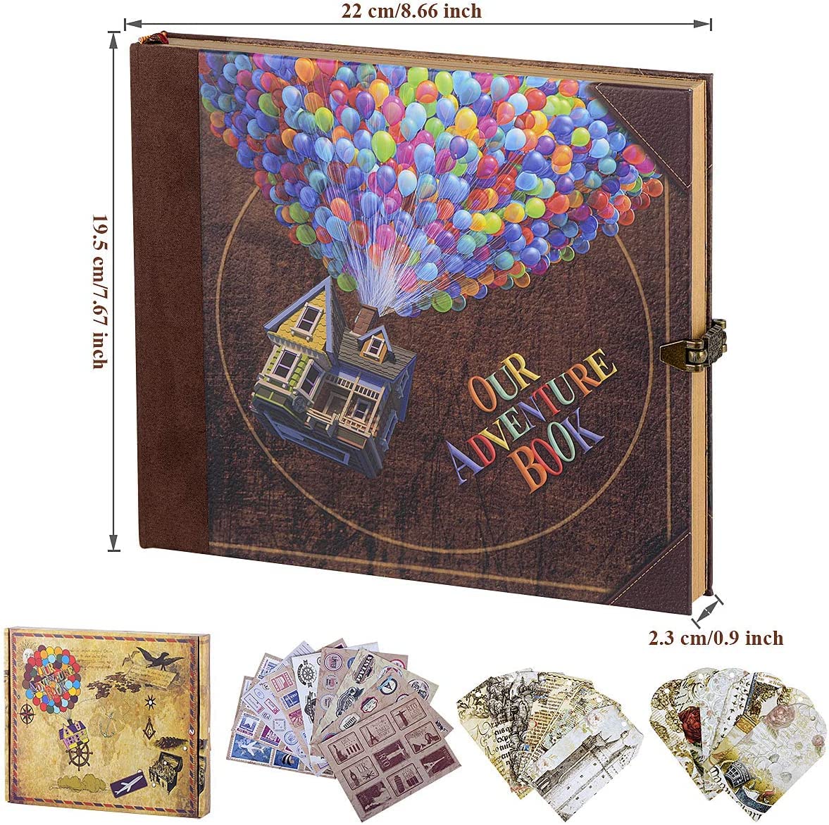 Scrapbook Photo Album,Our Adventure Book, Embossed Words Hard Cover Movie Up Travel Scrapbook for Anniversary, Wedding, Travelling, Baby Shower, etc (Adventure Book)