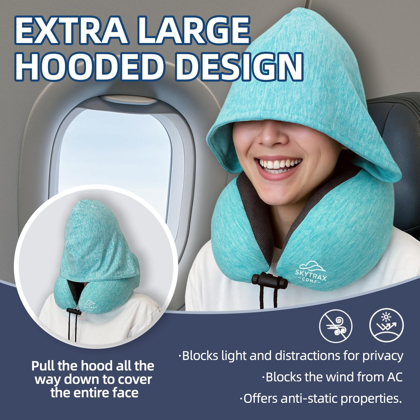 Travel Pillow with Extra Large Hood for Airplane Long Flights Privacy and Comfort Memory Foam with Velvet Cover for Road Trip Head&Neck Support for Plane Office Cars Sleeping & Rest (Pink)