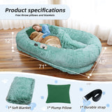 Human Dog Bed, Large Dog Beds for Humans Size Fits You and Pets, Washable Faux Fur Orthopedic Human Pet Bed for People Doze Off, Napping, Present Pillow, Blanket, Strap - Khaki