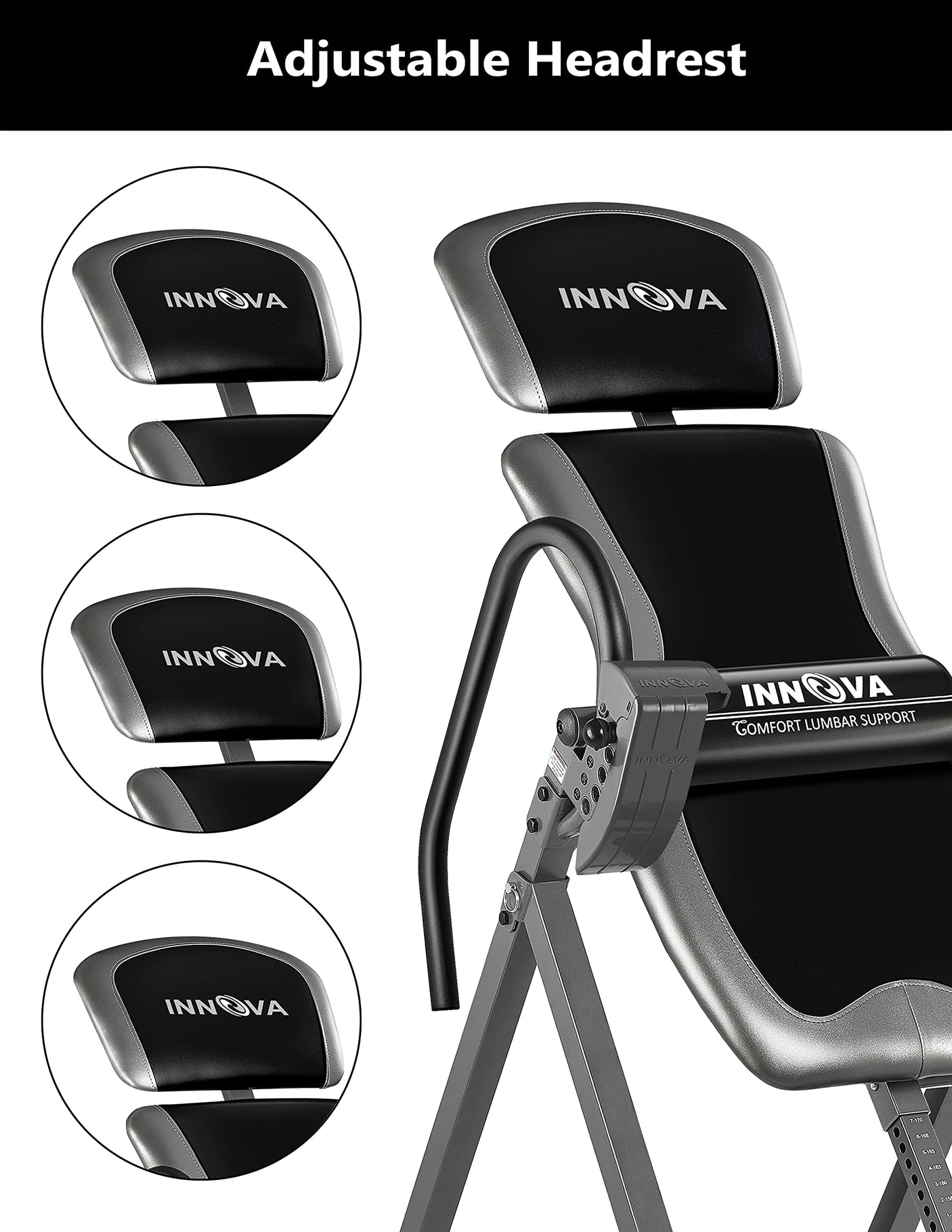 Innova Inversion Table with Adjustable Headrest, Reversible Ankle Holders, and 300 lb Weight Capacity
