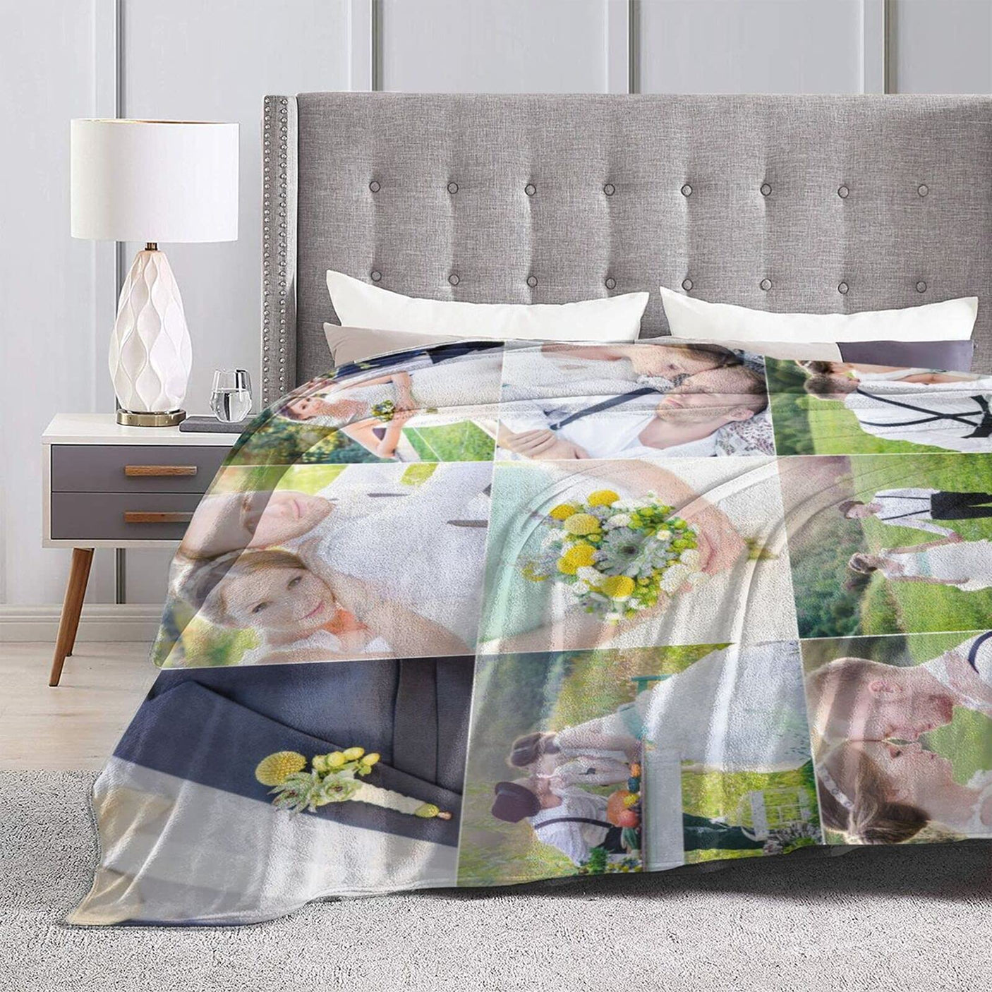 Custom Blanket with Photo Text Personalized Bedding Throw Blankets Customized Flannel Fleece Blankets for Family Birthday Wedding Gift Fits Couch Sofa Bedroom Living Room (1 Photos, 40"x50")