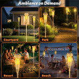 Flickering Flames Solar Powered Lights - Upgraded Solar Torches Waterproof Outdoor Decorative Lighting Auto On/Off, Handmade Bamboo Finish, 2-Pack