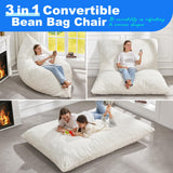 Hobestluk 3 in 1 Bean Bag Chair Giant Bean Bag Chairs Convertible Bean Bag Floor Cushion with Machine Washable Cover, Beanbag Chairs for Adult (Dark Grey)