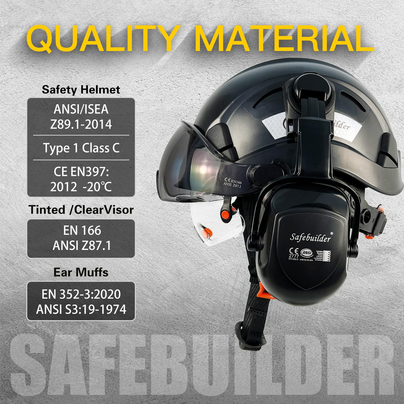 Industrial Safety Helmet with Visor Ear Muffs Hard Hat with Visor Vented Hardhats Construction Work Head Protection ANSI