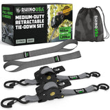 Rhino USA Retractable Ratchet Straps (4-Pack) - 1 Inch x 10 Feet (1,209lb Break Strength) - Heavy Duty Auto Self Retracting Tie Down Straps for Truck, Cargo Trailer, Motorcycle, Rad & More - Green